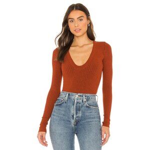 ALIX NYC Rivington Bodysuit in Rust Orange Brown Rib Long Sleeve